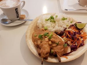 Satay on rice at V-Box in Ghent