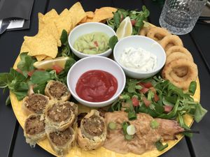 Apero plate. A mix of all the side dishes. at V-Box in Ghent