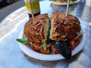 One of their bagels at La Fourchette Bio in Arcachon