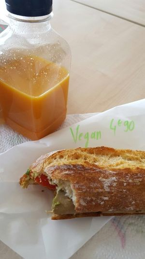 A yummy vegan sandwich with seitan and avocados at Armand Bar et Cantine in Paris