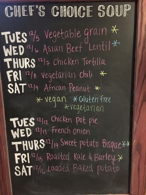 Vegan and vegetarian soup options for the next 2 weeks. at Cafe 213 in Waterford