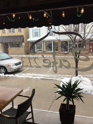 Bid front window view today.  Charlie Brown snow.
 at Cafe 213 in Waterford