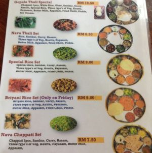 menu at Gopala in Kuala Lumpur