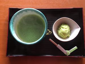 Matcha with zunda mochi at Kanrantei Tea House in Matsushima