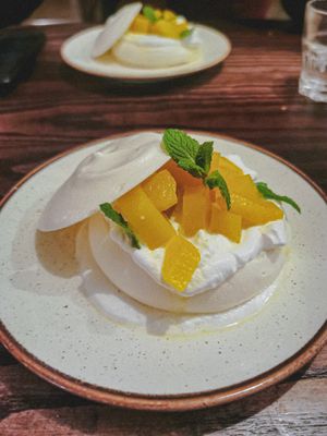 Dessert - Rhubarb and Orange Pavlova at The Tipsy Vegan in Cambridge