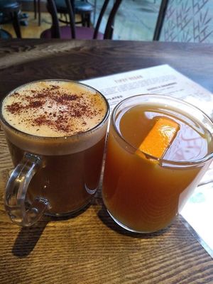 Festive peppermint liquor mocha and spice apple juice at The Tipsy Vegan in Cambridge