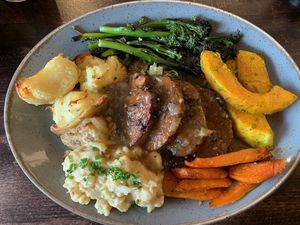 Roast dinner with seitan loaf  at The Tipsy Vegan in Cambridge