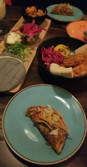 Several small dishes for sharing at The Tipsy Vegan in Cambridge