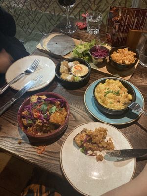ALL GF! Mac & cheese, crispy tofu, sticky tofu & cauliflower tacos  at The Tipsy Vegan in Cambridge
