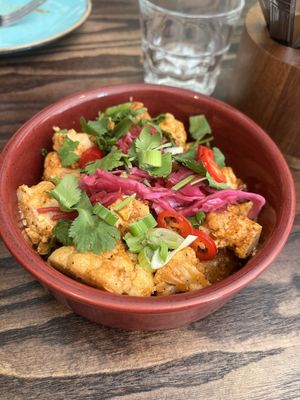 sticky tofu and cauliflower bowl  at The Tipsy Vegan in Cambridge