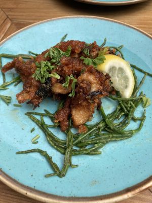 Mushroom calamari   at The Tipsy Vegan in Cambridge