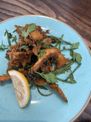 Mushroom calamari   at The Tipsy Vegan in Cambridge