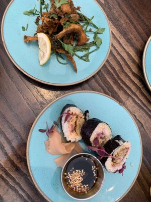 Calamari & tuna rolls (starters)   at The Tipsy Vegan in Cambridge