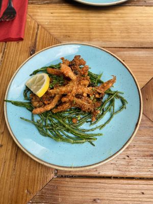 Oyster mushroom calamari  at The Tipsy Vegan in Cambridge
