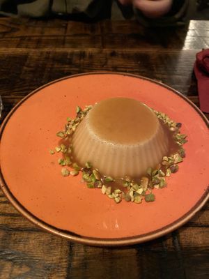 Panna cotta with caramel and pistachio   at The Tipsy Vegan in Cambridge