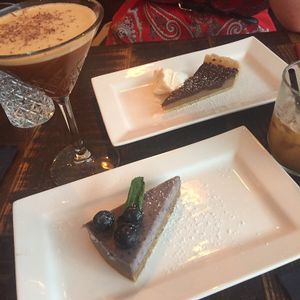 Blueberry gin cheesecake & salted caramel chocolate torte !!!!!!  at The Tipsy Vegan in Cambridge