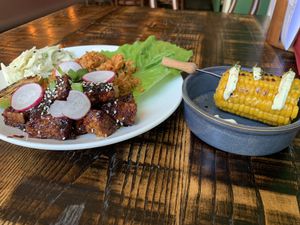 Korean BBQ tempeh & corn on the cob at The Tipsy Vegan in Cambridge