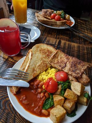 Cooked breakfast from the brunch specials menu at The Tipsy Vegan in Cambridge