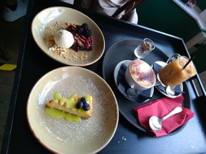 Sweets and coffee to end a lovely meal! at The Tipsy Vegan in Cambridge