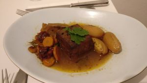 Amazing Tofu steak. The stock is amazing and full of flavor  at Hortela in Portimao