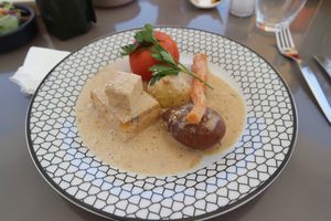 Delicious tofu and vegetables with wine sauce. One of the choice from the vegan daily menu. at Hortela in Portimao