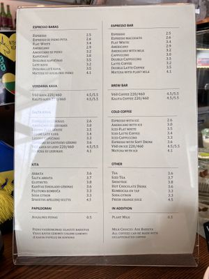 Drink menu  at Elska Coffee in Vilnius