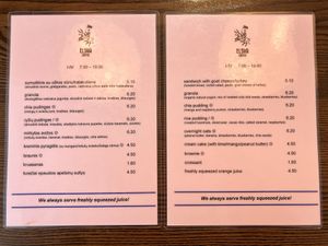 Food menu  at Elska Coffee in Vilnius