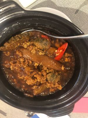 Claypot Brinjal with Salted Soya at Lotus Vegetarian 莲心 - Tai Seng in Central Singapore