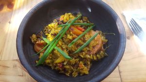 Delicious Vegan Paella at Eco Centro Vrinda - maybe closed in Arica