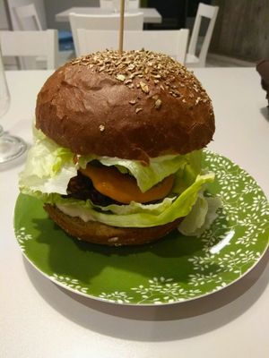 burger with a patty made of red beet  at Zielona Micha in Poznan