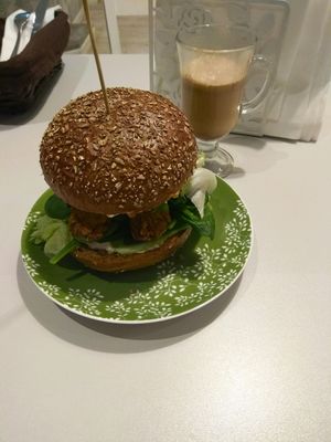 most delicious burger for everyone who likes mushrooms. not on the menu on the wall. just ask for it. ;) at Zielona Micha in Poznan