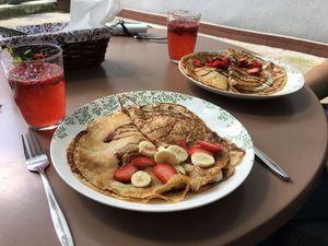 Nalesniki with chocolate filling and nalesniki with vanilla cream filling.  at Zielona Micha in Poznan