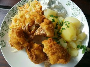 Cauliflower with potatoes, sauerkraut and vegan mayo salad at Zielona Micha in Poznan