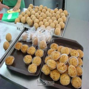 Freshly homemade vegan chinese sweet goods (sesame balls of lotus paste and red bean), banana cupcakes, cookies, etc. at Dharma Realm Guan Yin Sagely Monastery in Kuala Lumpur