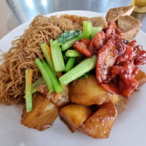 Buffet 11RM 2.5Usd this plate plenty of food. at Dharma Realm Guan Yin Sagely Monastery in Kuala Lumpur