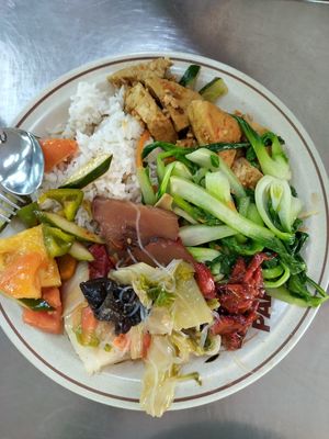 Buffet plate at Dharma Realm Guan Yin Sagely Monastery in Kuala Lumpur