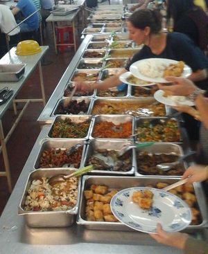 Buffet spread at Dharma Realm Guan Yin Sagely Monastery in Kuala Lumpur