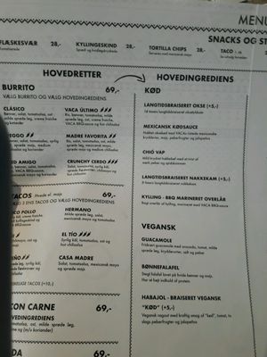 Menu in Danish at VACA in Aalborg