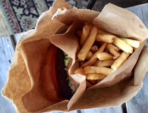 Vegan burger and fries at WeDoBurgers in Aalborg