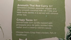 Menu cauliflower tacos at The Guava Limb in San Ignacio