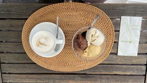 Und das Dessert ,veganes Eis, mit feinem Cappuccino zur Krönung   at The Sacred in Zurich