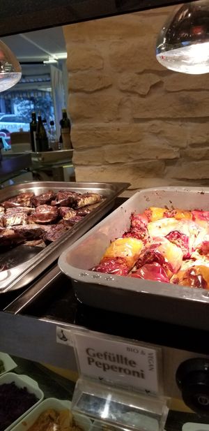 Vegan stuffed peppers. at The Sacred in Zurich