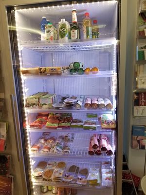 Vegan products for sale at the front of the restaurant at The Sacred in Zurich