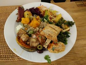 Sample buffet plate at The Sacred in Zurich