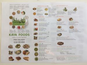 menu front  at Kaya Vegan Foods in Surbiton