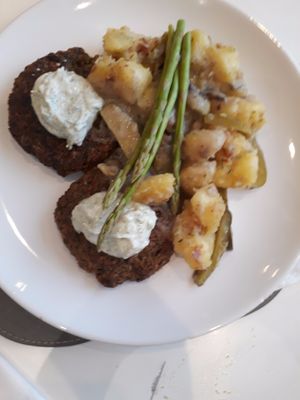 Miracle patties with potatoes and gravy at Kaya Vegan Foods in Surbiton