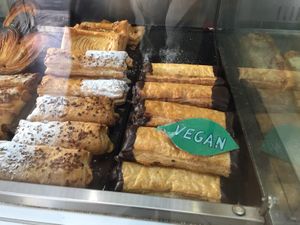 Vegan labels  at Santa Clara Bakery  in Barcelona