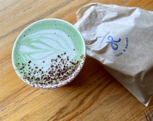 Matcha Latté & Short & Sweet at The Harbinger Cafe & Bakery in Charleston