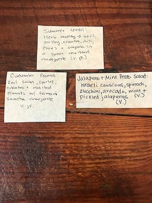 The description of the three salads I chose.   at The Harbinger Cafe & Bakery in Charleston