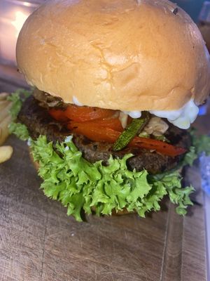 The burger!! Unusual but so tasty!   at Carpe Diem in Zakynthos